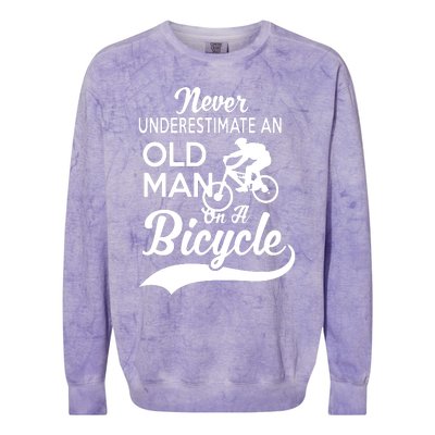 Never Underestimate Old Man Bicycle Colorblast Crewneck Sweatshirt