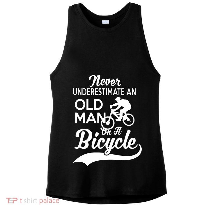 Never Underestimate Old Man Bicycle Ladies PosiCharge Tri-Blend Wicking Tank