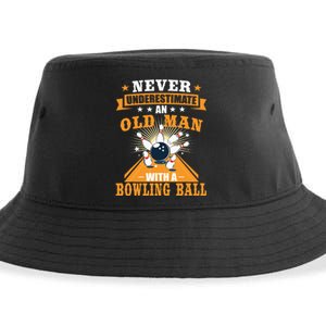 Never Underestimate Old Man Bowling Ball Bowler Bowling Sustainable Bucket Hat