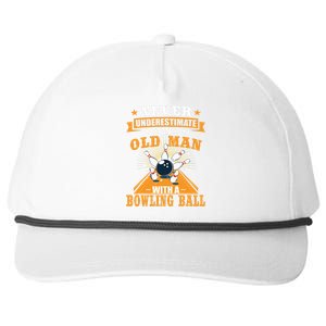 Never Underestimate Old Man Bowling Ball Bowler Bowling Snapback Five-Panel Rope Hat