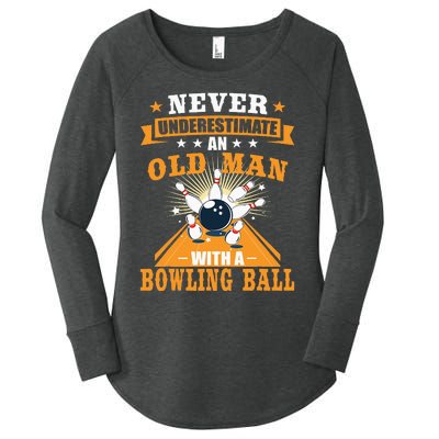 Never Underestimate Old Man Bowling Ball Bowler Bowling Women's Perfect Tri Tunic Long Sleeve Shirt