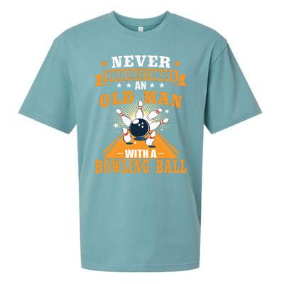 Never Underestimate Old Man Bowling Ball Bowler Bowling Sueded Cloud Jersey T-Shirt