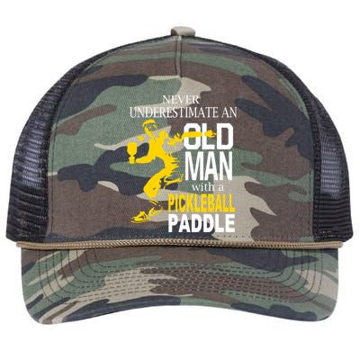 Never Underestimate Old Man With Pickleball Paddle Retro Rope Trucker Hat Cap