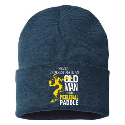 Never Underestimate Old Man With Pickleball Paddle Sustainable Knit Beanie