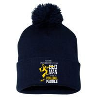 Never Underestimate Old Man With Pickleball Paddle Pom Pom 12in Knit Beanie