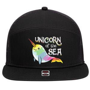 Narwhal Unicorns Of The Sea Beach Summer Art 7 Panel Mesh Trucker Snapback Hat