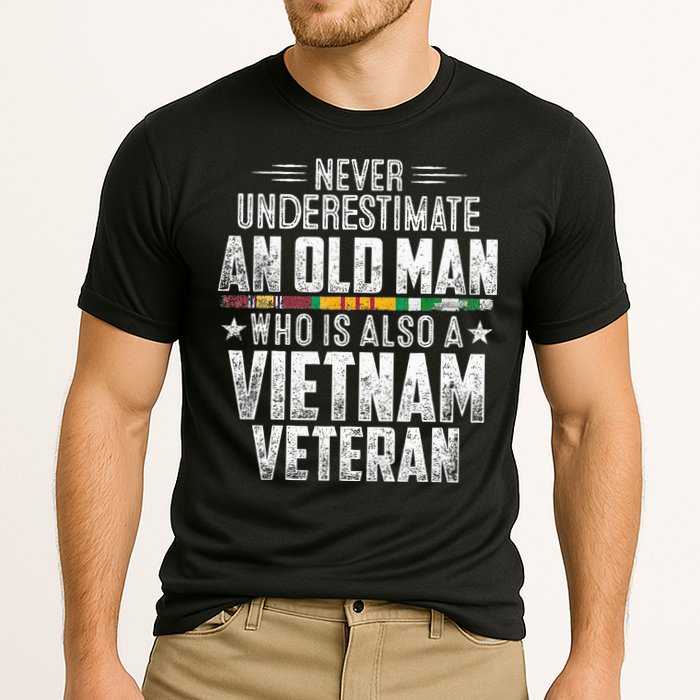 Never Underestimate OLD MAN Vietnam Veteran Dad Grandpa Cooling Performance Crew T-Shirt