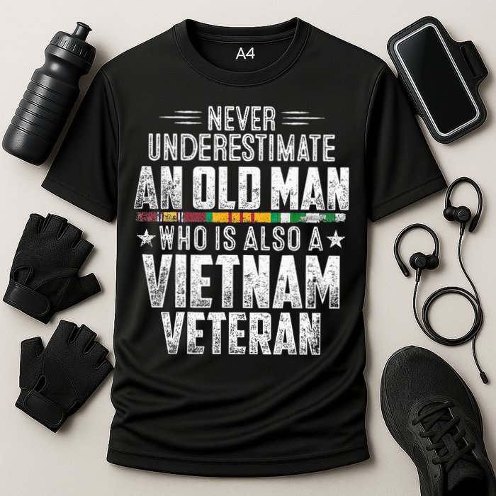 Never Underestimate OLD MAN Vietnam Veteran Dad Grandpa Cooling Performance Crew T-Shirt