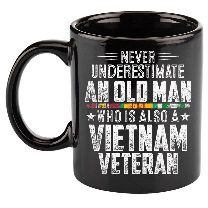 Never Underestimate OLD MAN Vietnam Veteran Dad Grandpa 11oz C Handle Ceramic Mug