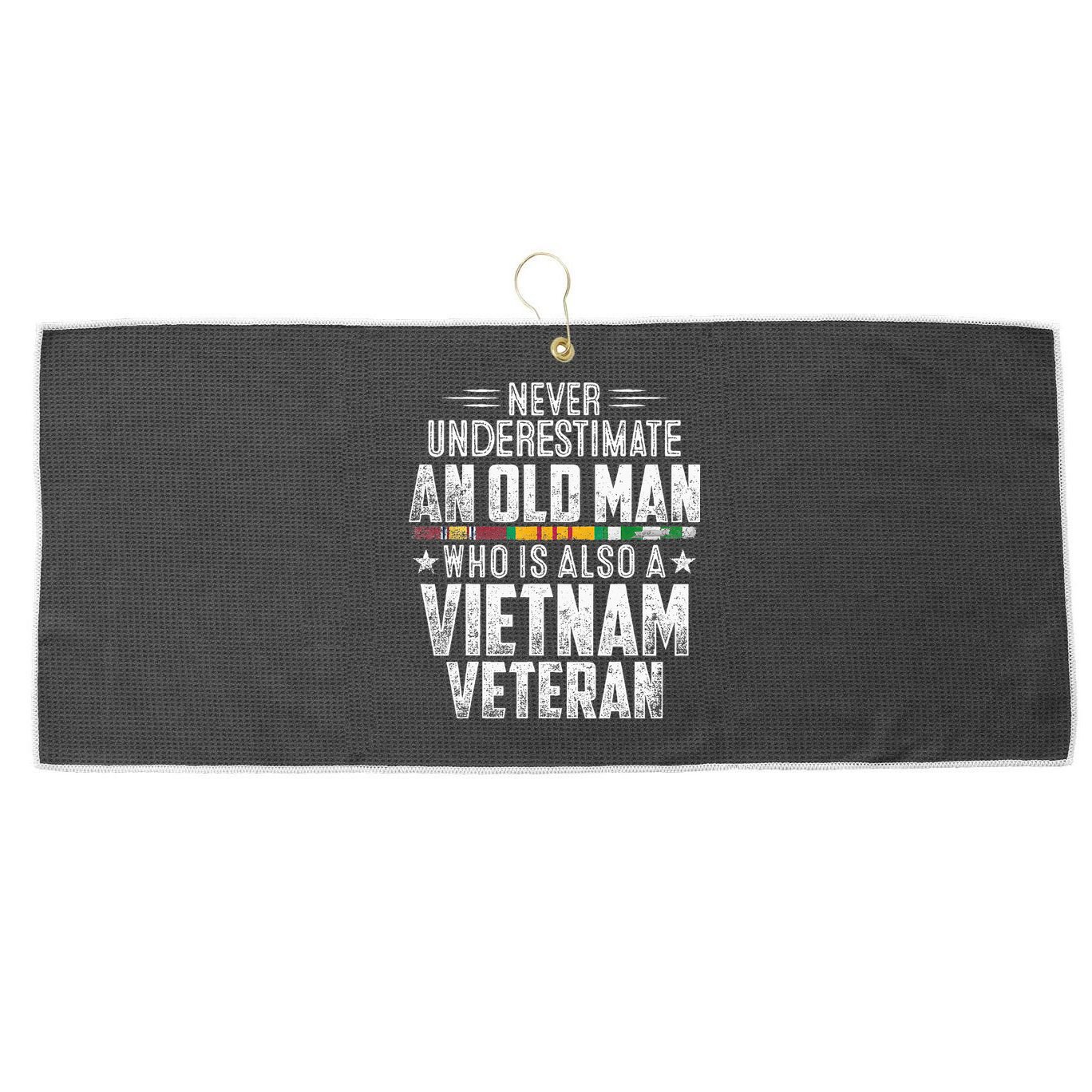 Never Underestimate OLD MAN Vietnam Veteran Dad Grandpa Large Microfiber Waffle Golf Towel