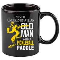 Never Underestimate Old Man With Pickleball Paddle 11oz C Handle Ceramic Mug