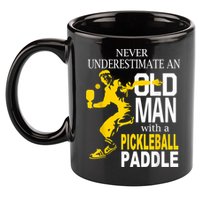Never Underestimate Old Man With Pickleball Paddle 11oz C Handle Ceramic Mug