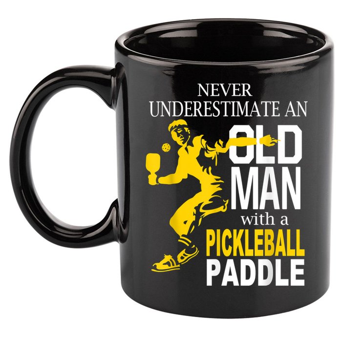 Never Underestimate Old Man With Pickleball Paddle 11oz C Handle Ceramic Mug