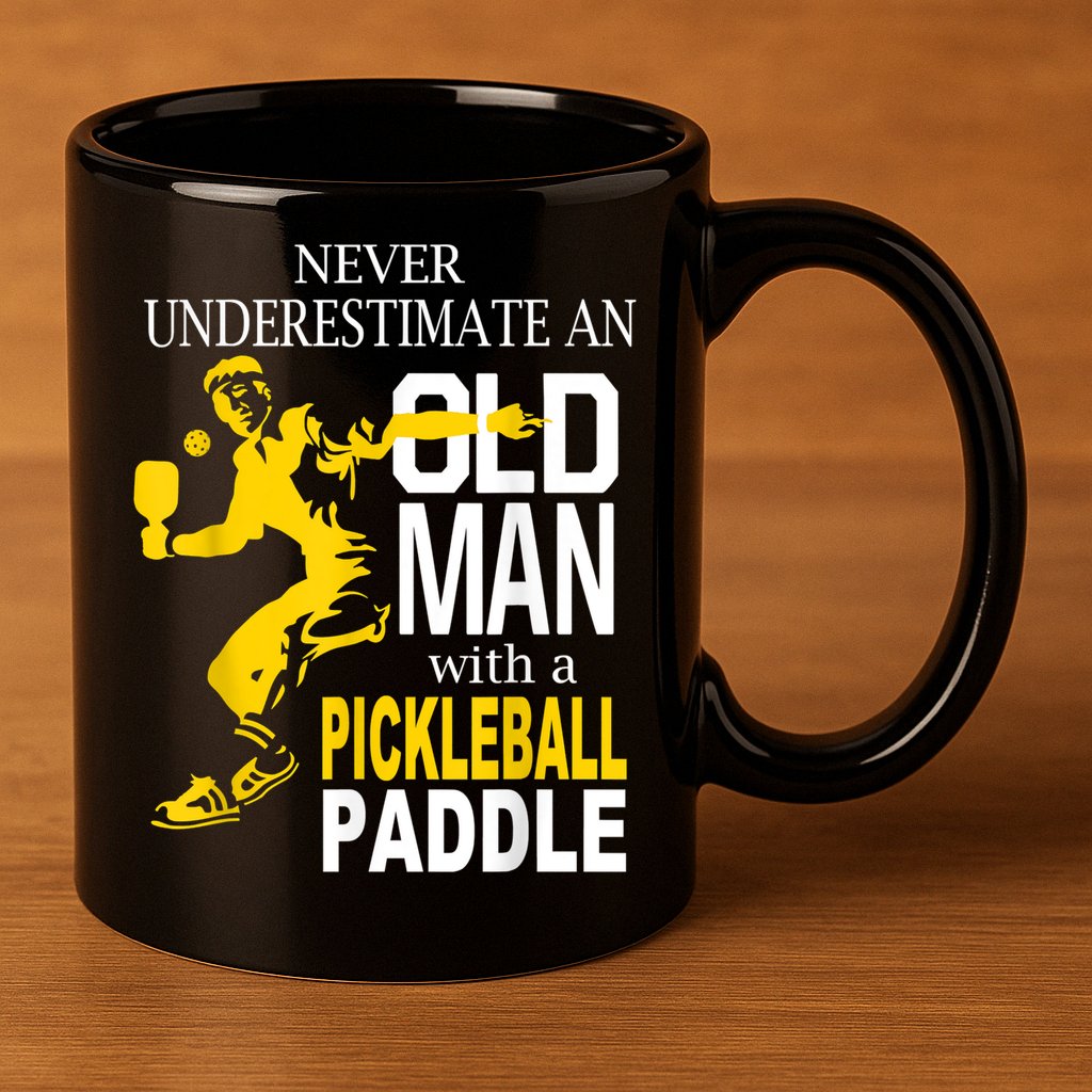Never Underestimate Old Man With Pickleball Paddle 11oz C Handle Ceramic Mug