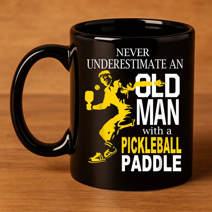 Never Underestimate Old Man With Pickleball Paddle 11oz C Handle Ceramic Mug