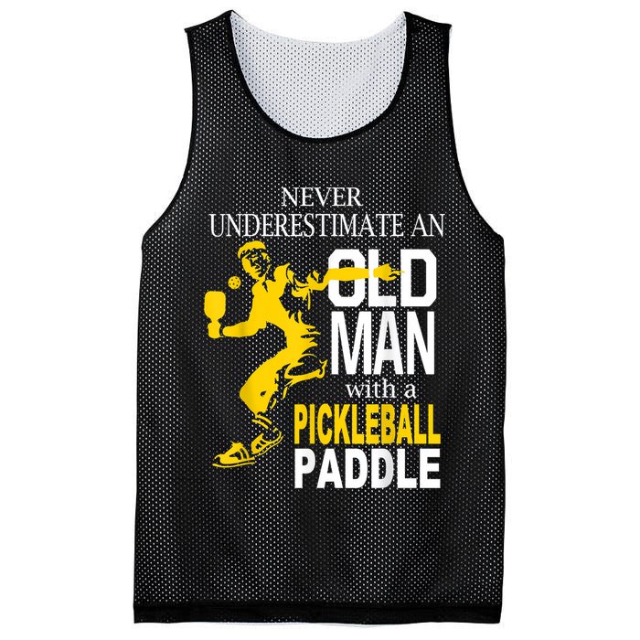 Never Underestimate Old Man With Pickleball Paddle Mesh Reversible Basketball Jersey Tank