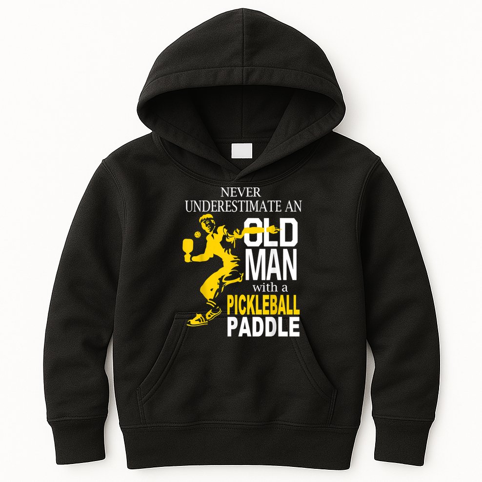 Never Underestimate Old Man With Pickleball Paddle Kids Hoodie