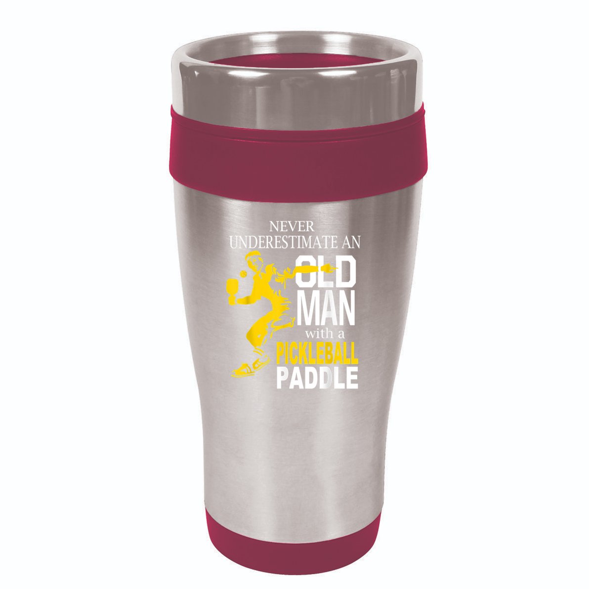 Never Underestimate Old Man With Pickleball Paddle 16oz Travel Tumbler