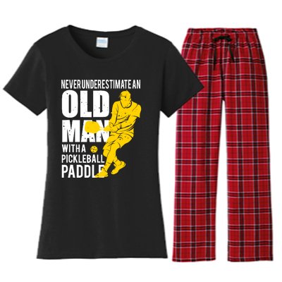 Never Underestimate Old Man With Pickleball Paddle Women's Flannel Pajama Set