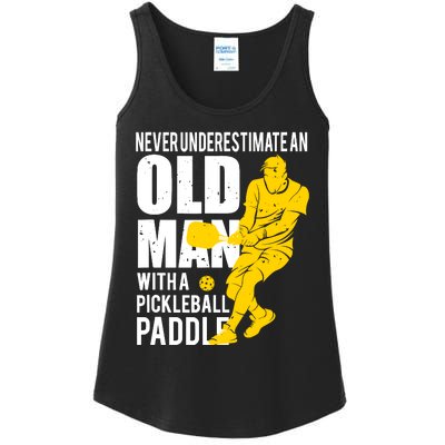 Never Underestimate Old Man With Pickleball Paddle Ladies Essential Tank