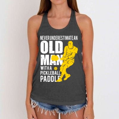 Never Underestimate Old Man With Pickleball Paddle Women's Knotted Racerback Tank