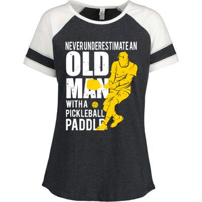 Never Underestimate Old Man With Pickleball Paddle Enza Ladies Jersey Colorblock Tee