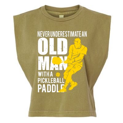 Never Underestimate Old Man With Pickleball Paddle Garment-Dyed Women's Muscle Tee