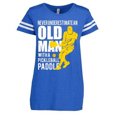 Never Underestimate Old Man With Pickleball Paddle Enza Ladies Jersey Football T-Shirt