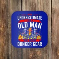 Never Underestimate Old Who Wear Bunker Gear Firefighter Funny Gift Coaster