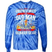 Never Underestimate Old Who Wear Bunker Gear Firefighter Funny Gift Tie-Dye Long Sleeve Shirt