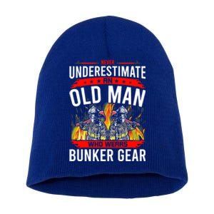 Never Underestimate Old Who Wear Bunker Gear Firefighter Funny Gift Short Acrylic Beanie