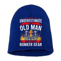 Never Underestimate Old Who Wear Bunker Gear Firefighter Funny Gift Short Acrylic Beanie