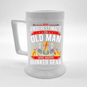 Never Underestimate Old Who Wear Bunker Gear Firefighter Funny Gift Beer Stein