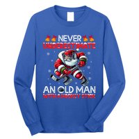 Never Underestimate Old Hockey Stick Santa Snowflakes Gift Long Sleeve Shirt