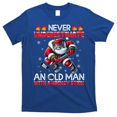 Never Underestimate Old Hockey Stick Santa Snowflakes Gift T-Shirt