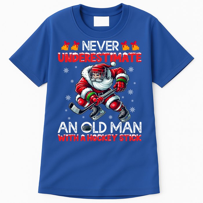 Never Underestimate Old Hockey Stick Santa Snowflakes Gift Tall T-Shirt