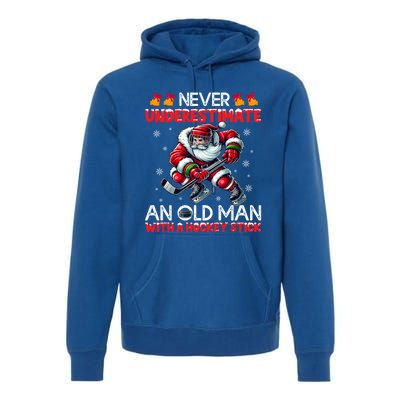 Never Underestimate Old Hockey Stick Santa Snowflakes Gift Premium Hoodie