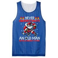 Never Underestimate Old Hockey Stick Santa Snowflakes Gift Mesh Reversible Basketball Jersey Tank