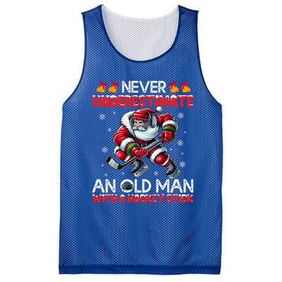 Never Underestimate Old Hockey Stick Santa Snowflakes Gift Mesh Reversible Basketball Jersey Tank