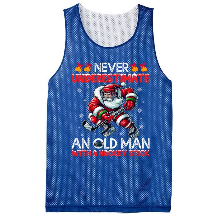 Never Underestimate Old Hockey Stick Santa Snowflakes Gift Mesh Reversible Basketball Jersey Tank