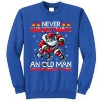 Never Underestimate Old Hockey Stick Santa Snowflakes Gift Tall Sweatshirt