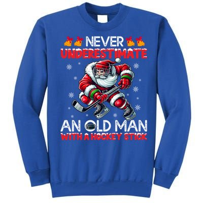 Never Underestimate Old Hockey Stick Santa Snowflakes Gift Tall Sweatshirt