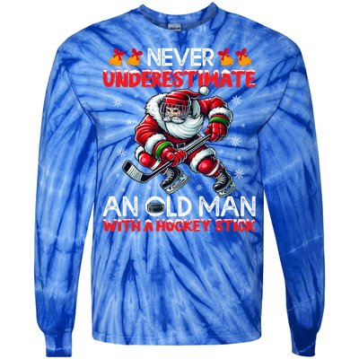 Never Underestimate Old Hockey Stick Santa Snowflakes Gift Tie-Dye Long Sleeve Shirt