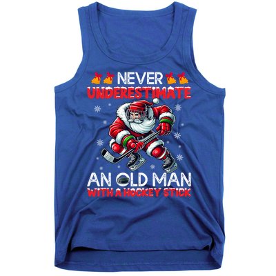 Never Underestimate Old Hockey Stick Santa Snowflakes Gift Tank Top