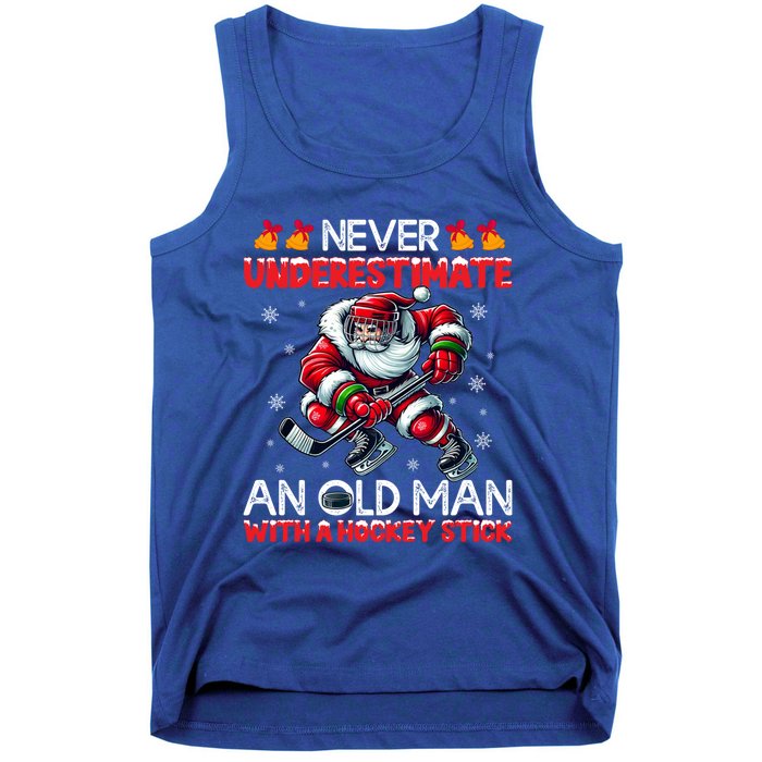 Never Underestimate Old Hockey Stick Santa Snowflakes Gift Tank Top