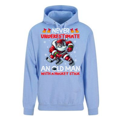 Never Underestimate Old Hockey Stick Santa Snowflakes Gift Unisex Surf Hoodie