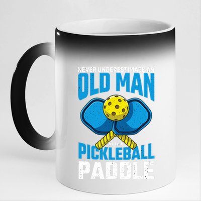 Never Underestimate Old Man Pickleball Paddle Dad Husband 11oz Black Color Changing Mug