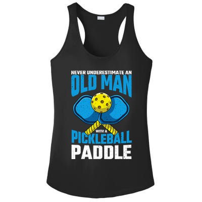 Never Underestimate Old Man Pickleball Paddle Dad Husband Ladies PosiCharge Competitor Racerback Tank