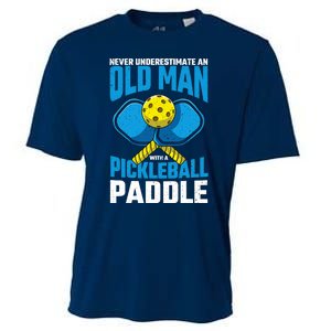 Never Underestimate Old Man Pickleball Paddle Dad Husband Cooling Performance Crew T-Shirt