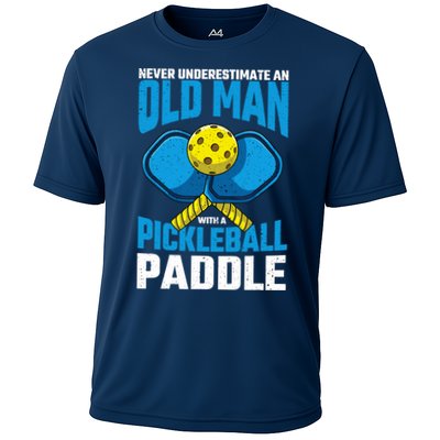 Never Underestimate Old Man Pickleball Paddle Dad Husband Performance Shirt